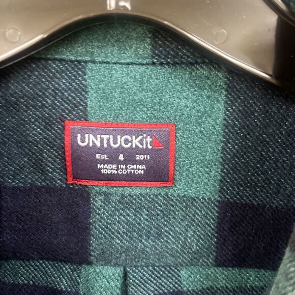 Untuckit Flannel Shirt Women’s 4 S Blue & Green Plaid Top Button Up Cotton New - Picture 3 of 5